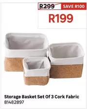 Storage Basket Set Of 3 Cork Fabric