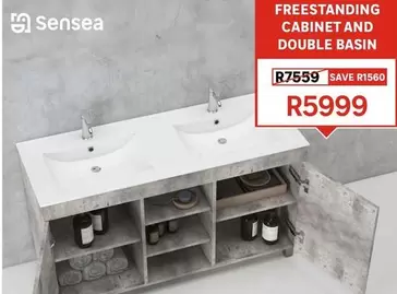 Sensea - Bathroom Cabinet And Double Basin Free Standing Natural Concrete 1200mm 81474870