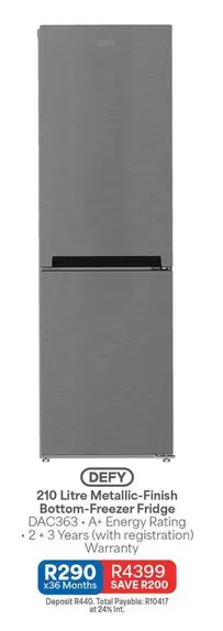 Defy - 210 Litre Metallic-Finish Bottom-Freezer Fridge DAC363