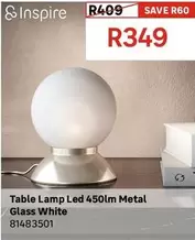 Inspire - Table Lamp Led 450lm Metal Glass White