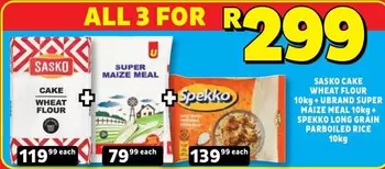 SASKO - Sasko Cake Wheat Flour 10kg + Ubrand Super Maize Meal 10kg + Spekko Long Grain Parboiled Rice 10kg