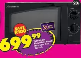 Essentials - Black/White Manual Microwave Oven