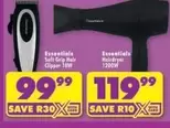 Essentials - Soft Grip Hair Clipper 10W and Hairdryer 1200W