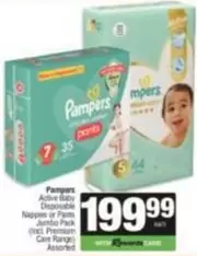 Pampers - Active Baby Disposable Nappies or Pants Jumbo Pack