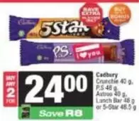 Cadbury - Crunchie, P.S., Astros, Lunch Bar or 5-Star