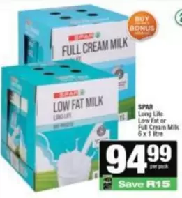 Spar - Long Life Low Fat or Full Cream Milk