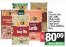 Lion - Soup Mix, Red Split Lentils, Whole Lentils, Red Specied Sugar Beans or Green Split Peas
