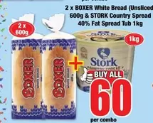 Boxer - White Bread (Unsliced) 600G & Country Spread 40% Fat Spread Tub 1kg