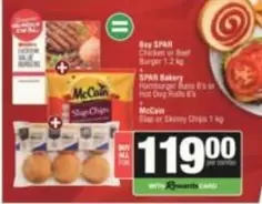 Spar - Chicken or Beef Burger, Hamburger Buns, Hot Dog Rolls, Slap or Skinny Chips