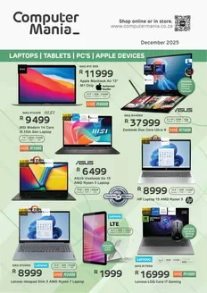 Computer Mania catalogue in Kamatsamo | Computer Mania Laptops, Tablets, PC's & Apple devices | 2025-12-10T00:00:00.000Z - 2025-12-31T00:00:00.000Z
