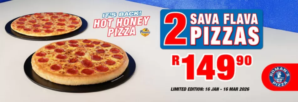 Roman's Pizza catalogue | Roman's Pizza Promo | 2026-01-16T00:00:00.000Z - 2026-03-16T00:00:00.000Z