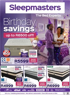 Sleepmasters catalogue in Soshanguve | Birthday Savings | 2026-04-23T00:00:00.000Z - 2026-05-20T00:00:00.000Z