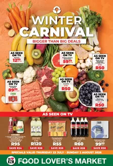 Food Lover's Market catalogue | Winter Carnival Kwa-Zulu Natal 23 July 2 August 2026 | 2026-07-22T00:00:00.000Z - 2026-08-02T00:00:00.000Z