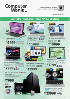 Computer Mania catalogue in Richards Bay | Computer Mania Laptops, Tablets, Pc's, Apple Devices | 2026-08-03T00:00:00.000Z - 2026-08-31T00:00:00.000Z