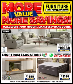 Furniture Liquidation Warehouse catalogue in Umzimkulu | More Value More Savings! | 2026-08-06T00:00:00.000Z - 2026-08-31T00:00:00.000Z
