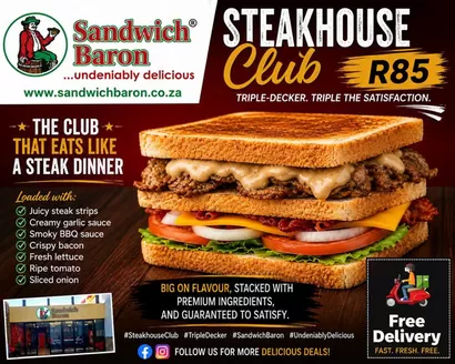 Sandwich Baron catalogue in Parow | Steakhouse Club | 2026-08-06T00:00:00.000Z - 2026-08-20T00:00:00.000Z