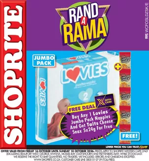 Shoprite catalogue in Hennenman | Shoprite Lovies Rand a Rama Western Cape 16 October - 18 October | 2026-10-15T00:00:00.000Z - 2026-10-18T00:00:00.000Z