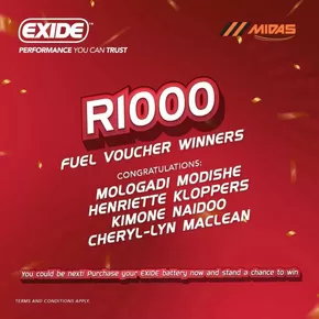 Midas catalogue in Vredendal | Fuel voucher winners | 2025-08-01T00:00:00.000Z - 2025-08-04T00:00:00.000Z