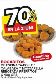 bocaditos de espinaca/ pollo/ calabaza y mozzarella rebozada prefritos x 400g 
