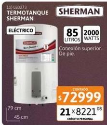 Termotanque Sherman Eléctrico Pie 85 Litros L/BC Carga Superior