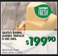 Queso de barra Jumbo tripack x 100g