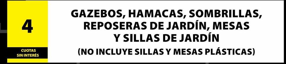 GAZEBOS, HAMACAS, SOMBRILLAS, REPOSERAS DE JARDÍN, MESAS Y SILLAS DE JARDÍN