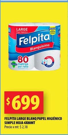 FELPITA LARGE BLANQ PAPEL HIGIÉNICO SIMPLE HOJA 4X80MT