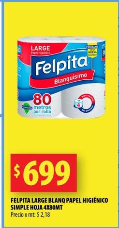 Felpita Large Blanq Papel Higiénico Simple Hoja 4x80mt