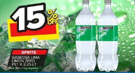 gaseosa Sprite lima limón zero pet 2,25L 
