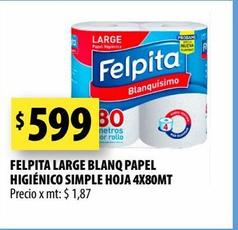 FELPITA LARGE BLANQ PAPEL HIGIÉNICO SIMPLE HOJA 4X80MT