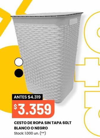 CESTO DE ROPA SIN TAPA 60LT BLANCO O NEGRO