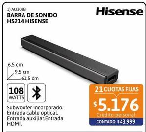 Barra de sonido HS214 108W Hisense