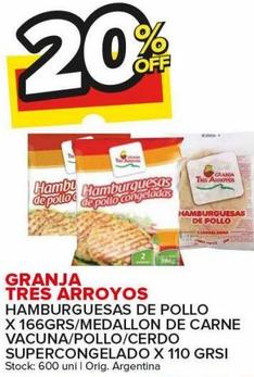 hamburguesas de pollo Granja Tres Arroyos x 166g