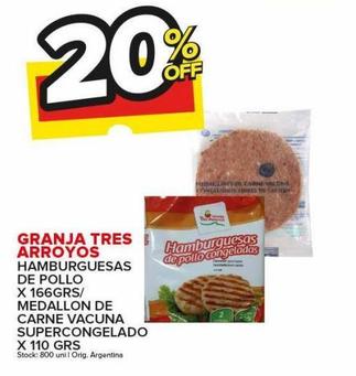 hamburguesas de pollo Granja Tres Arroyos x 166g