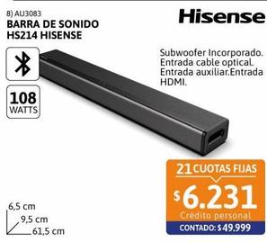 Barra de sonido HS214 108W Hisense