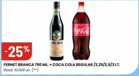 FERNET BRANCA 750 ML. + COCA COLA REGULAR /2,25/2,5/3 LT