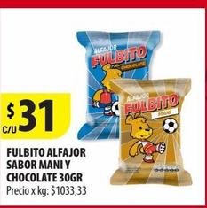 FULBITO ALFAJOR SABOR MANI Y CHOCOLATE 30GR
