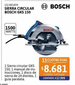 Sierra circular Bosch GKS 150 1500W 220V con 1 disco y guia