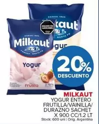 Milkaut - Yogur Entero Frutilla/ Vainilla/ Durazno Sachet