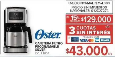 Oster - CAFETERA FILTRO PROGRAMABLE SILVER