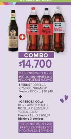 Coca cola - FERNET BOTELLA + GASEOSA COLA
