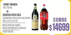 Coca cola - FERNET BRANCA + GASEOSA COCA COLA