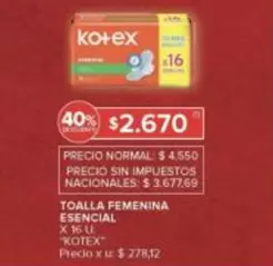 Kotex - TOALLA FEMENINA ESENCIAL