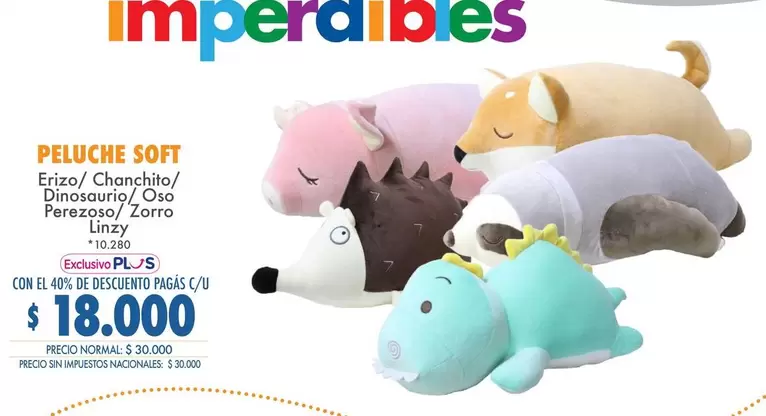 Zorro - PELUCHE SOFT Erizo/Chanchito/Dinosaurio/Oso Perezoso/