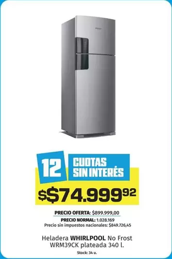 Whirlpool - No Frost WRM39CK plateada 340 l.