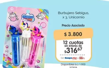 Diversion - Burbujero Sebigus. x 3. Unicornio