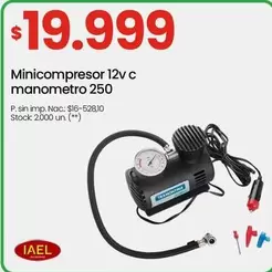 Minicompresor 12v c manometro 250
