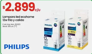 Philips - Lampara led ecohome 12w fria y calida