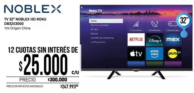 Noblex - TV 32" HD ROKU DB32X3000
