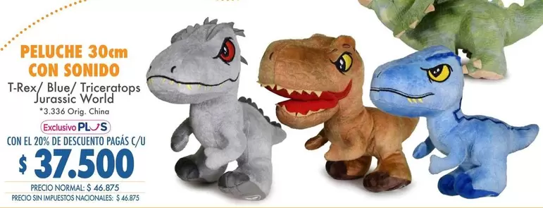 PELUCHE 30cm CON SONIDO T-Rex/ Blue/ Triceratops